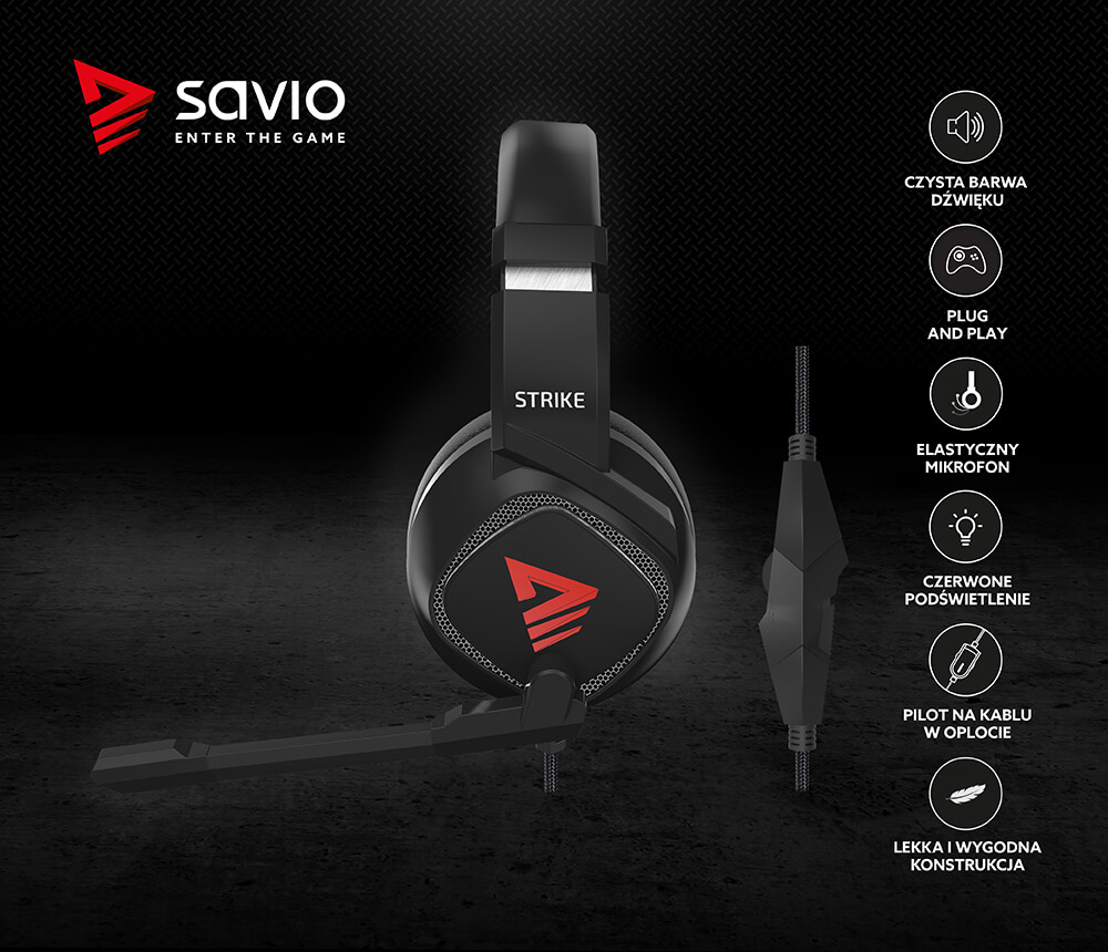 Słuchawki gamingowe z mikrofonem Savio STRIKE