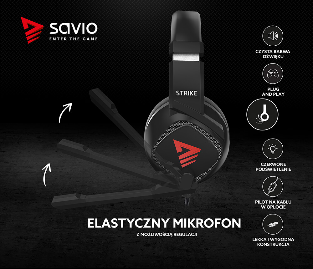 Słuchawki gamingowe z mikrofonem Savio STRIKE