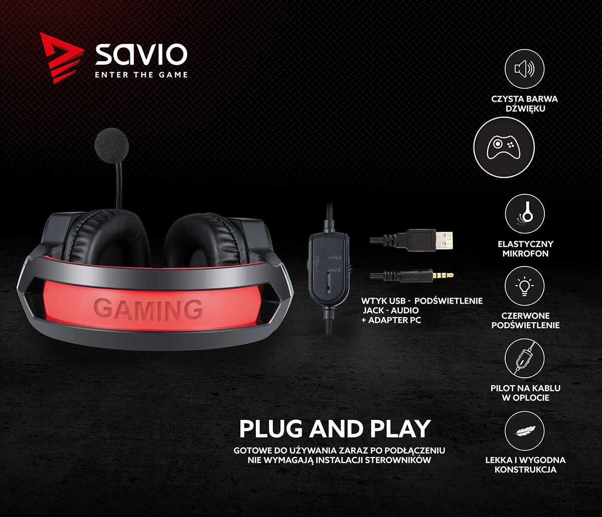 Słuchawki gamingowe z mikrofonem Savio Forge