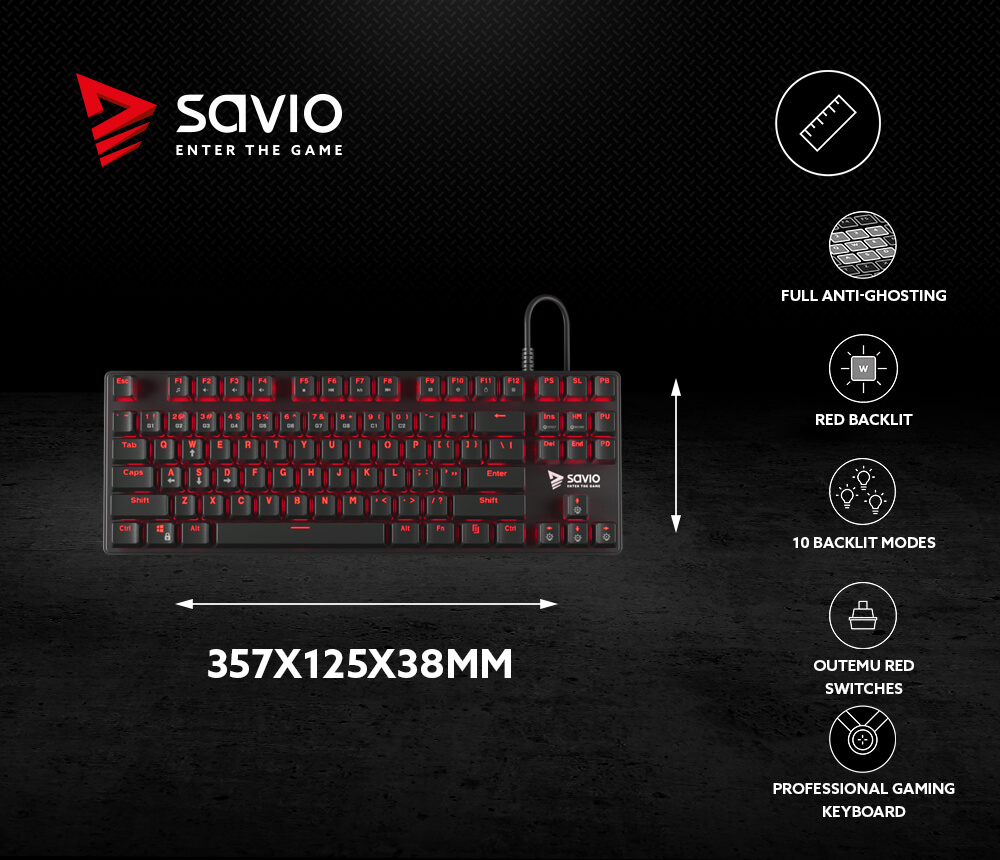 Gaming Keyboard SAVIO Tempest RX Outemu RED