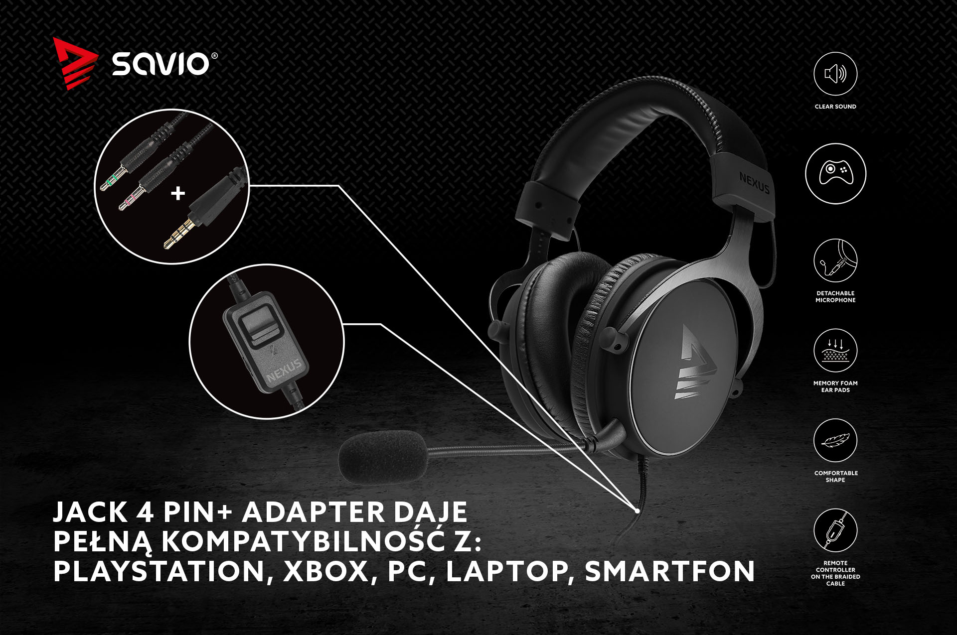 Słuchawki gamingowe z mikrofonem Savio NEXUS