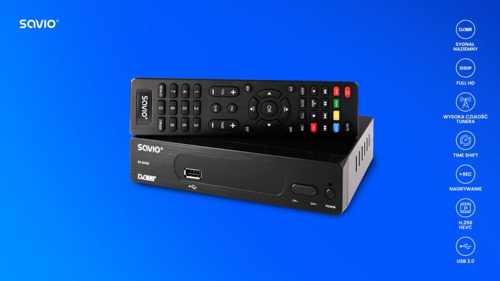 SAVIO DT- DV02 Dekoder TV naziemnej DVB-T2 H.265 HEVC