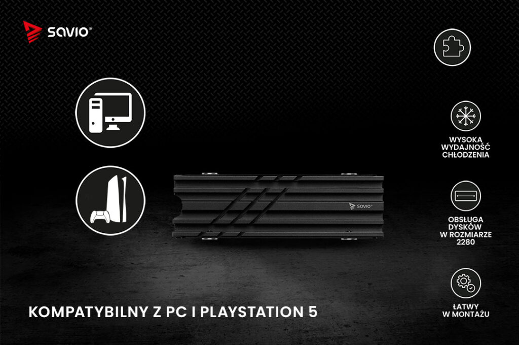czarne chłodzenie na dysku kompatybilne z PC i Playstation 5 na czarnym tle